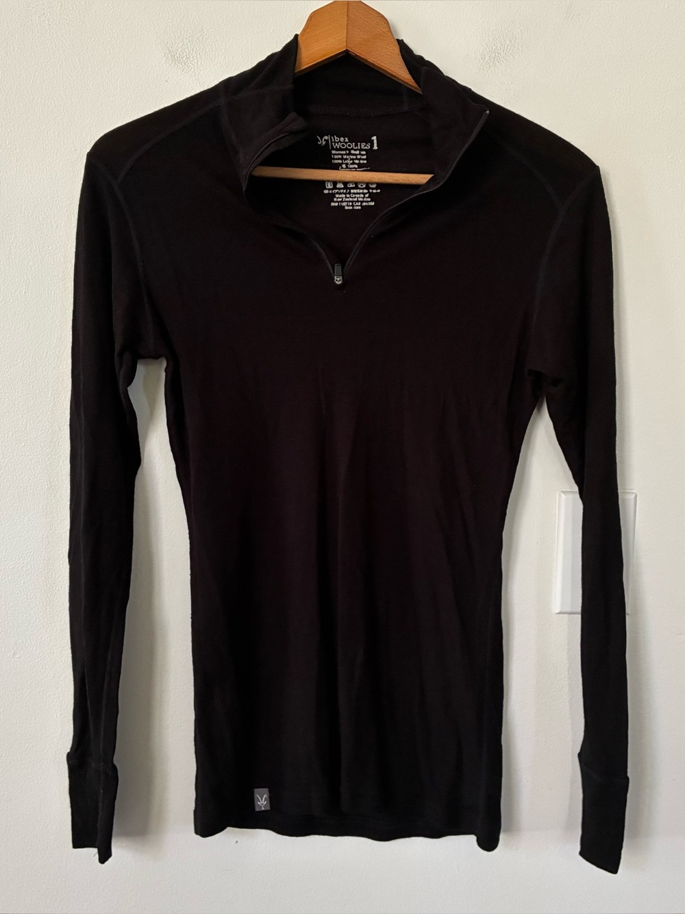 Ibex Woolies Merino Wool Black Quarter-Zip Long Sleeve Top